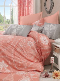 L'essentiel linge de maison Madam Lili - Naranja, Blanco y Gris, Juego de Fundas para Edredón Doble Ranforce